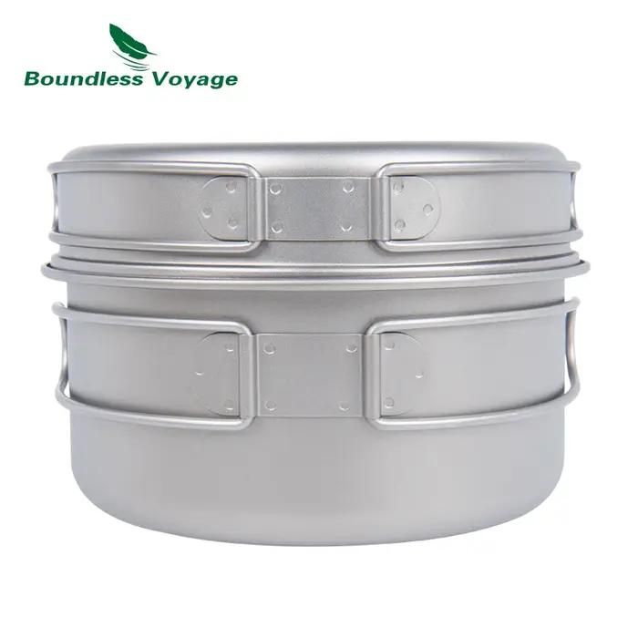 Boundless Voyage-Ensemble de casseroles en titane avec plaque pliante, bol ultraléger, camping, rand