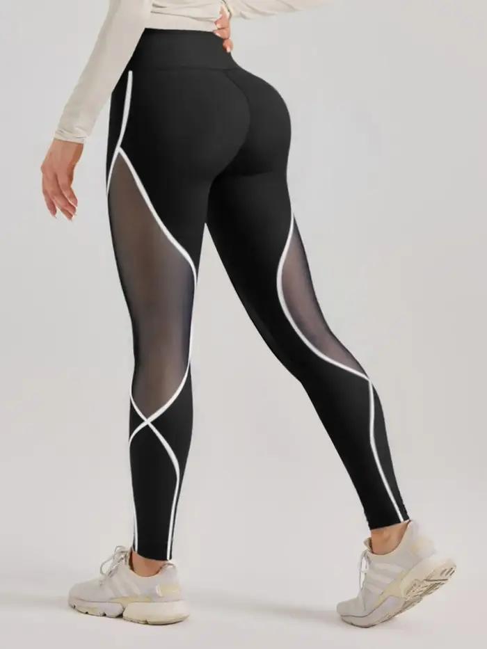 Leggings de sport en maille latérale Patchwork pour femmes, Leggings de Yoga taille haute, vêtements