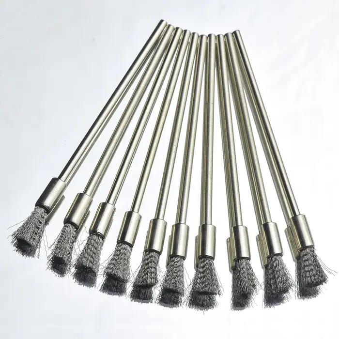 Embout de fil d'acier inoxydable, brosse en forme de stylo, tige d'extension de rayures en poils, ti