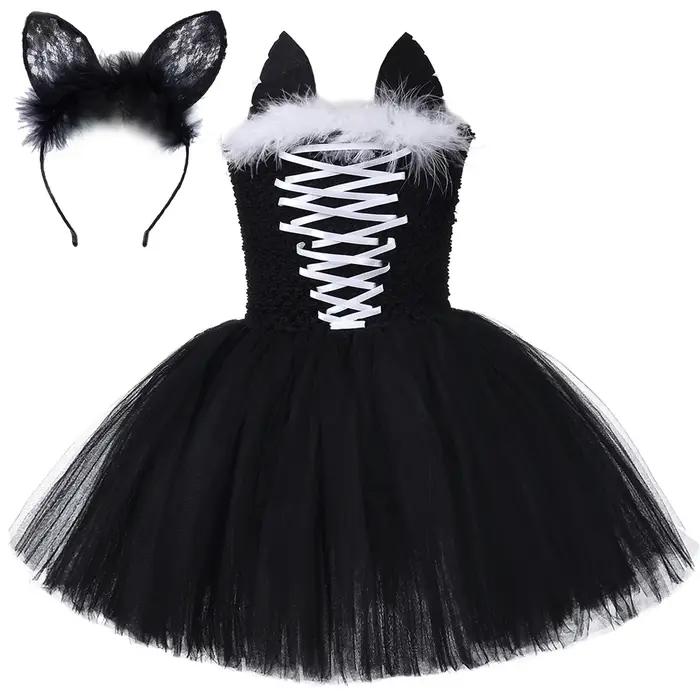Robe tutu chat noir pour filles, costumes de carnaval et d'Halloween pour enfants, déguisement anima
