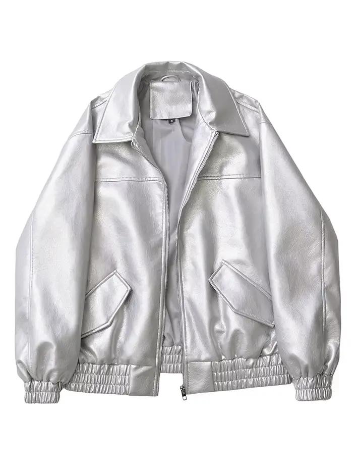 Ailegogo streetwear femmes Vintage Loose court pu faux cuir veste printemps automne femmes zip mante