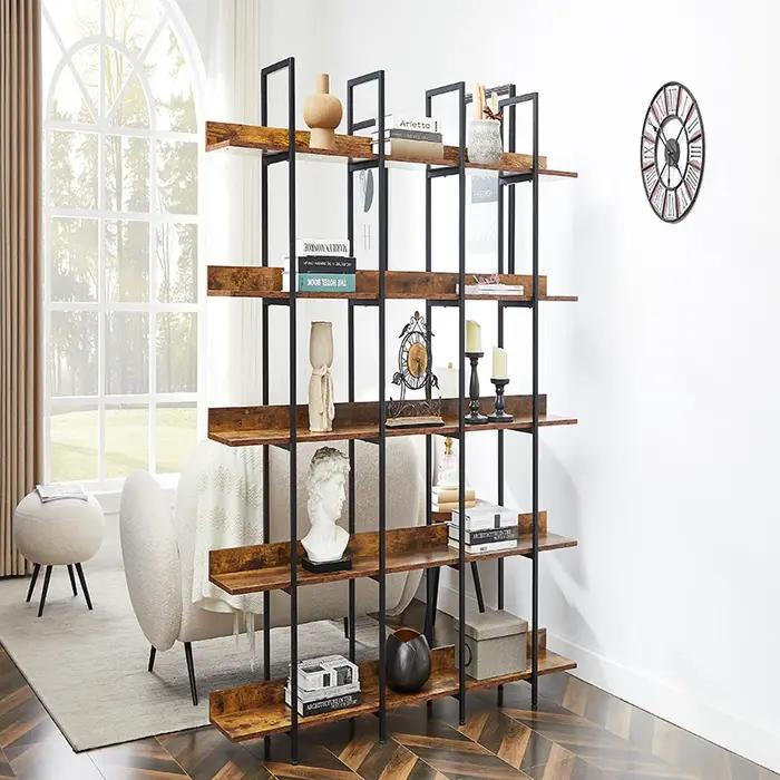 Bibliothèque Ouverte à 5 Niveaux, Étagère de Style Industriel Vintage avec Cadre en Métal, Planche N