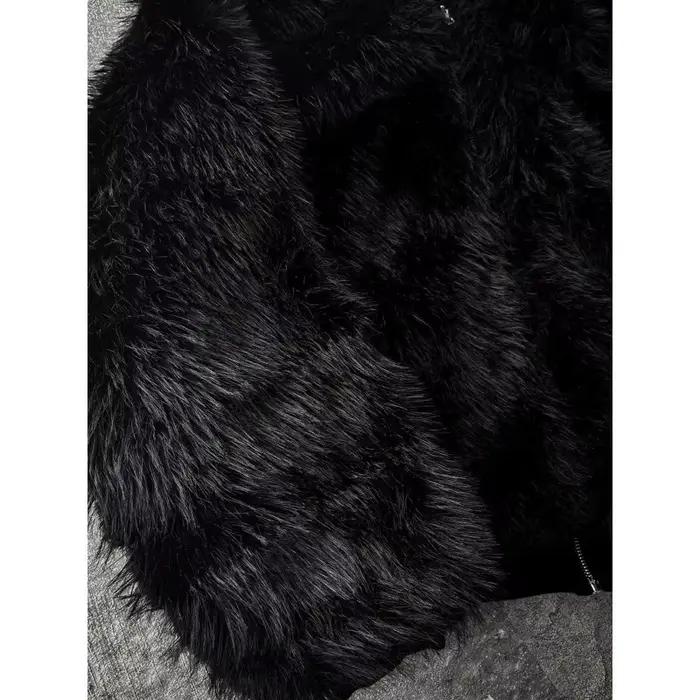 Manteau Parka surdimensionné en fausse fourrure pour homme, épais et chaud, noir, réversible, avec c