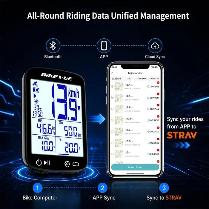 Ordinateur de vélo GPS rechargeable sans fil pour vélo de montagne et de route compteur de vitesse odomètre chronomètre