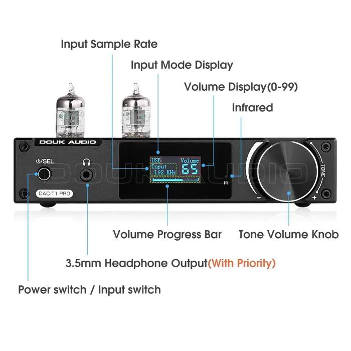 Douk Audio-Préampli à tubes HiFi JAN5654 avec récepteur Bluetooth 5.0, radiateur USB S/PDIF, adaptat