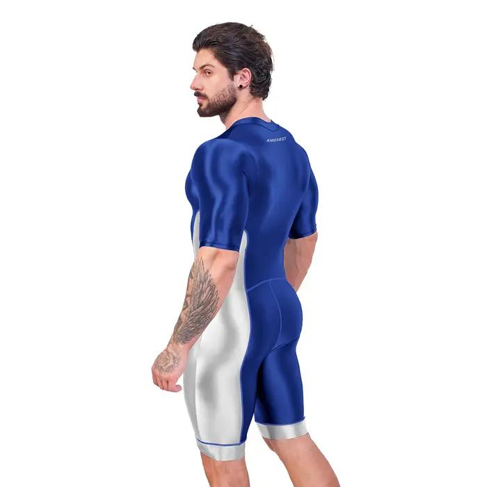 AMORESY brillant Satin brillant hommes body soie lisse surf costume maillots de bain Yoga vêtements