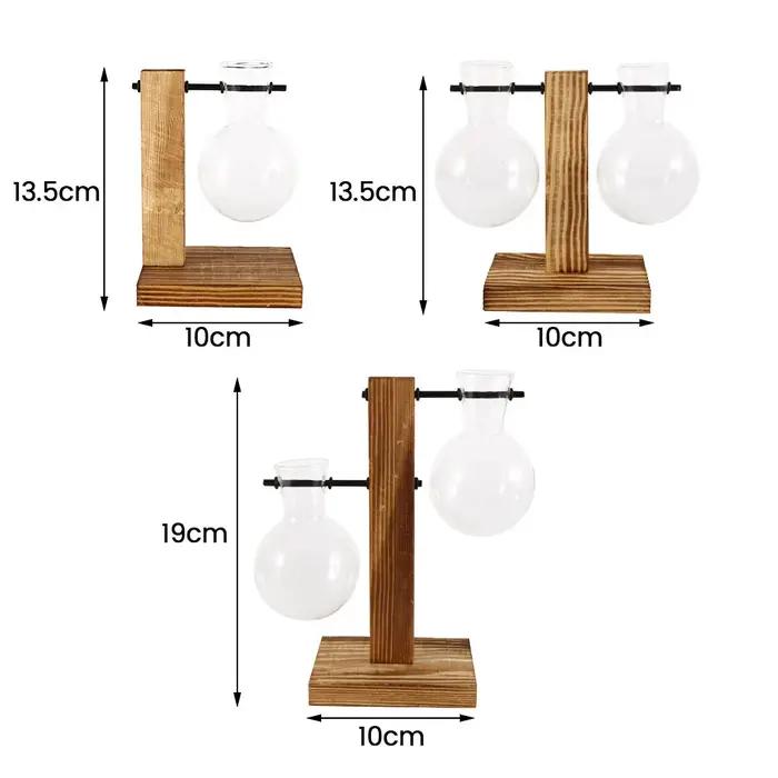 Vase à ampoules de jardinière de bureau en verre créatif, support en bois, conteneur de plantes hydr