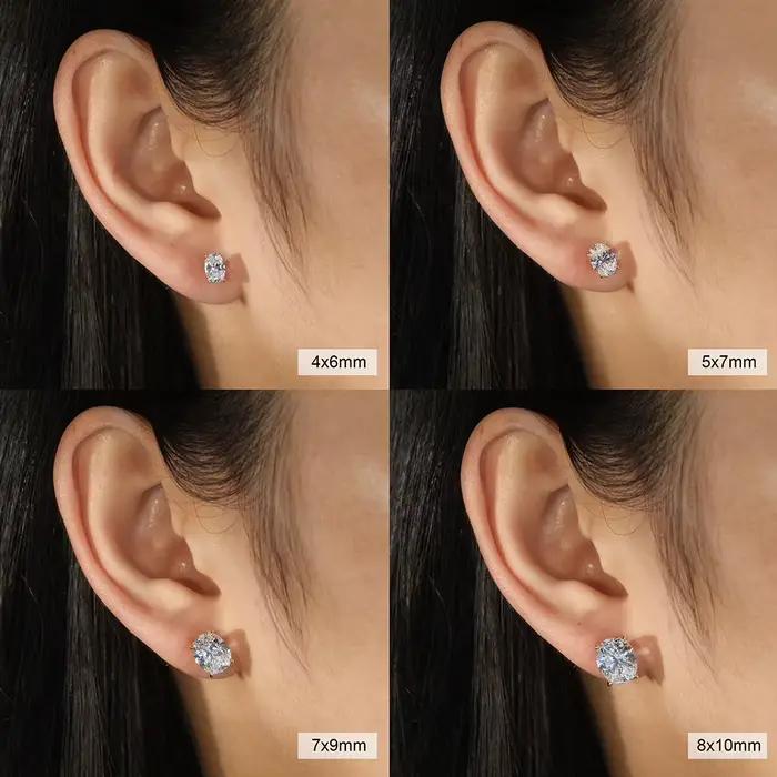 Boucles d'oreilles ovales en Moissanite pour femmes, 0,5-3 ct, avec certificat, Test de diamant réus