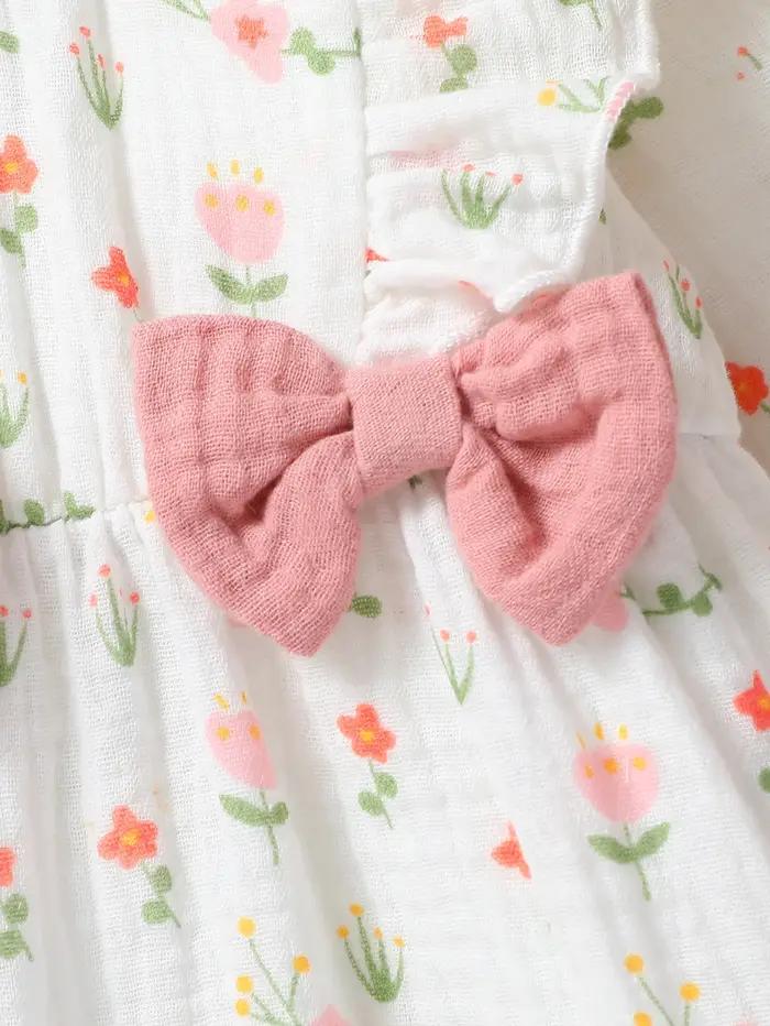Combinaison quotidienne à manches longues pour bébé fille, imprimé Floral avec nœud, vêtements pour