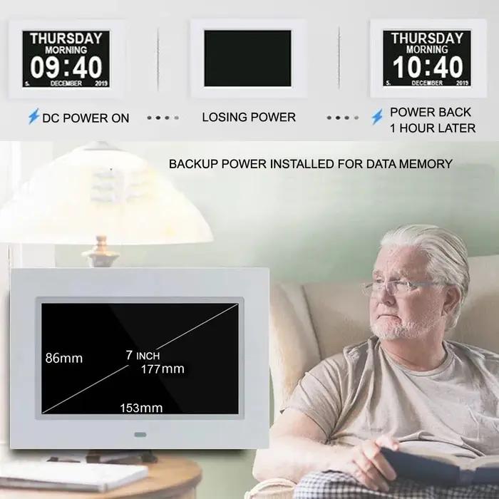 Horloge de calendrier LED avec 12 groupes d'horloges d'alarme réglables. Idéal pour les personnes âg