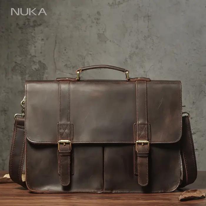 NUKA-Sac à main d'affaires en cuir véritable pour hommes, sac à main en cuir de vachette vintage, sa