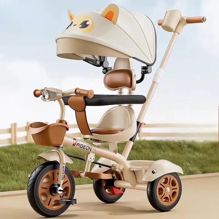 Tricycle pour enfants à trois roues, musique poussée à la main, poussette légère pour bébé, vélo pol