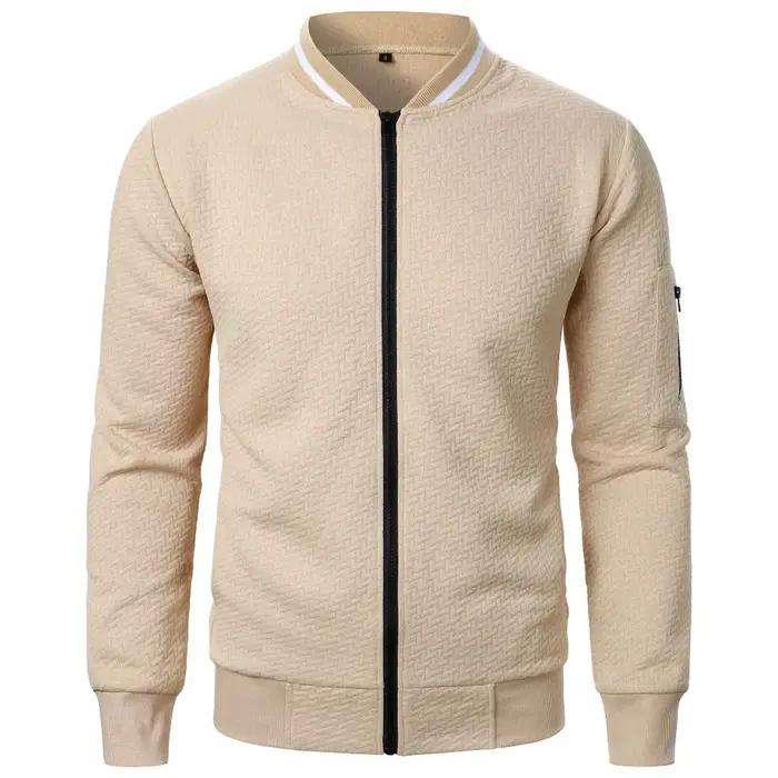 Sweat-shirt à col montant zippé pour hommes, vestes de baseball PVD, cardigan jacquard décontracté,