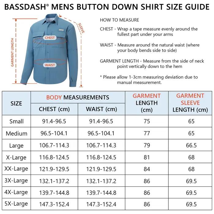BASSDASH Chemise boutonnée de pêche à manches longues UPF 50 pour homme Performance Séchage rapide F