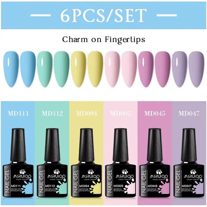 MSRUIOO 6 pièces nu rose Gel vernis à ongles ensemble paillettes coloré Semi Permanent UV Gel Kits b