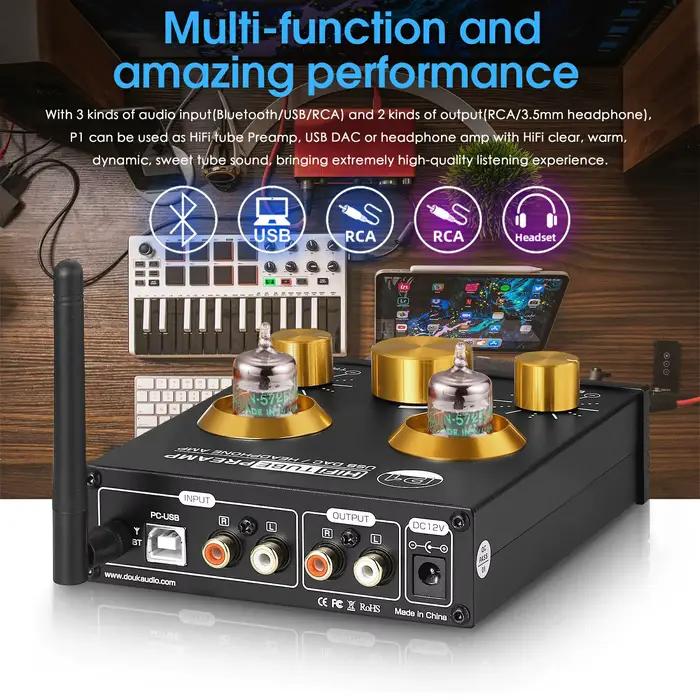 Douk Audio P1 HiFi JAN5725 préampli à Tube sous vide Bluetooth 5.0 récepteur Audio USB DAC amplifica