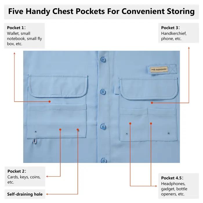 BASSDASH Chemise boutonnée de pêche à manches longues UPF 50 pour homme Performance Séchage rapide F