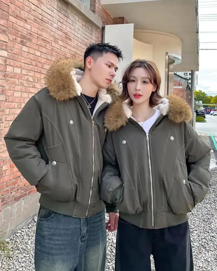 ZAROY col de fourrure Parkas à capuche Y2k Harajuku épaissir vestes rembourrées décontracté fermetur