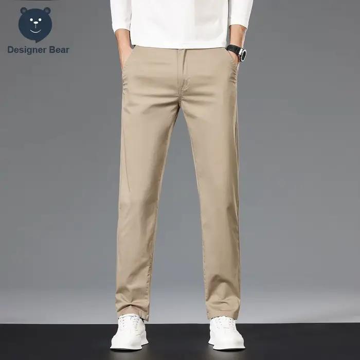 Pantalon décontracté homme coton respirant 97% coupe droite printemps été vert kaki bureau loisirs versatile confort élégance