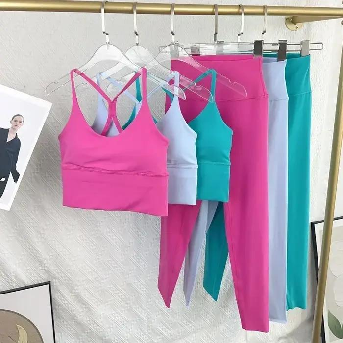 Leggings taille haute de yoga, ensemble de 2 pièces, combinaisons de fitness sexy, dos croisé, élast