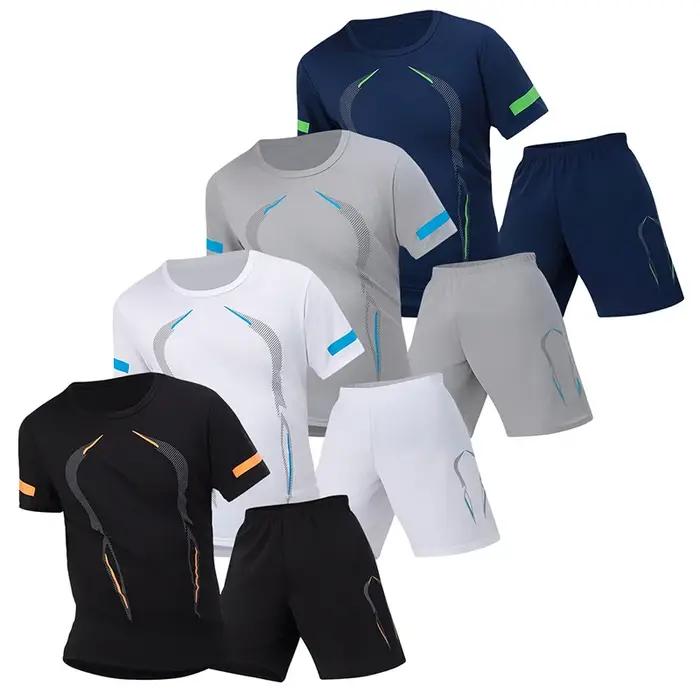 Combinaison de sport en maille respirante à séchage rapide pour hommes, 2 pièces, ample, grande tail