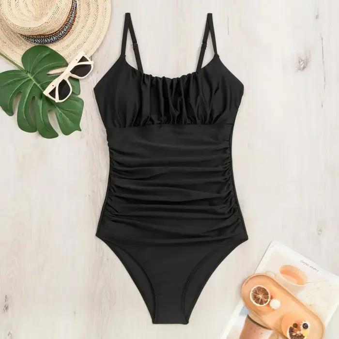 Maillot de bain une pièce noir, sexy, fermé, couvrant le ventre, pour femmes, push-up, body, vêtemen