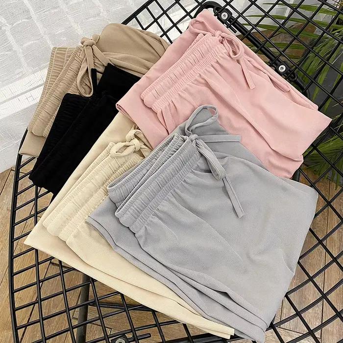 Pantalon large à longueur de rinçage pour femme, décontracté, couleur unie, taille élastique, adt Ic