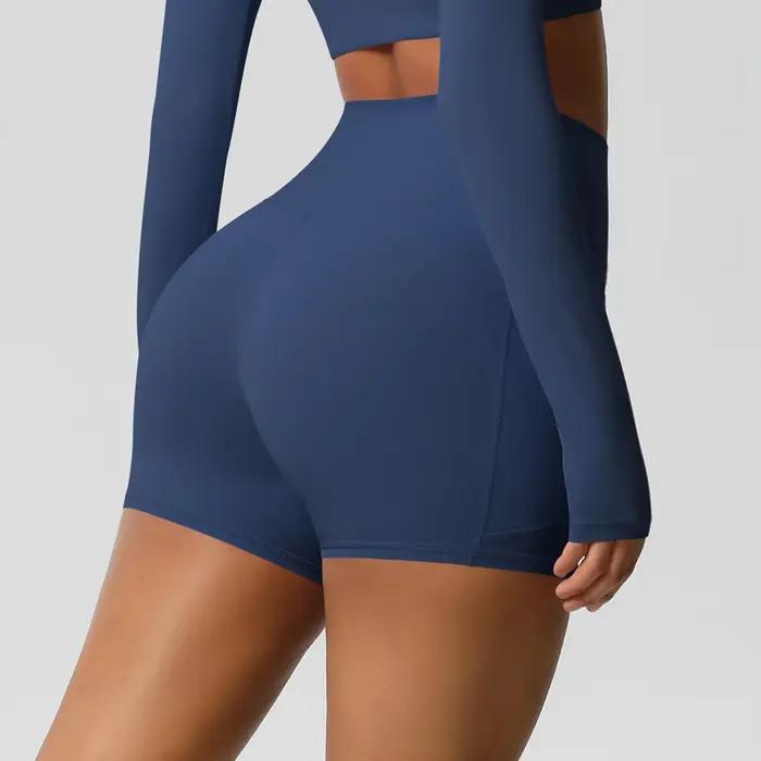 Short de Yoga en Nylon de couleur unie pour femmes, short de levage du ventre, cyclisme en plein air