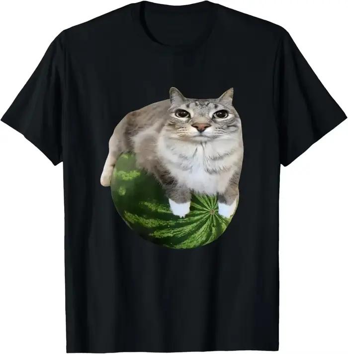 T-shirt pastèque chat idiot Meme, une chemise hilarante imprimée pastèque est un haut unisexe élégan