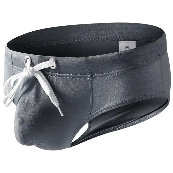 Slip de bain homme couleur unie taille basse avec cordon de serrage, séchage rapide, double couche,