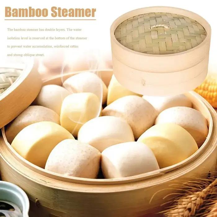 Cuiseur Vapeur en Bambou avec Couvercle, Ustensiles de Cuisine, Marmite, 10/15/20cm