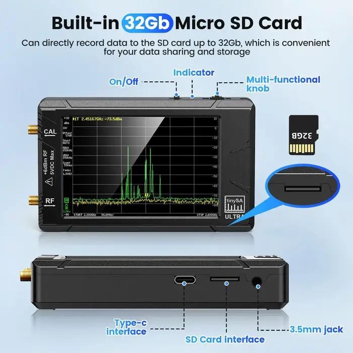 Anslyzer Tinysa Ultra-Tinysa Analyzer, 2.8 ", écran 4", entrée 100, 5.3GHz, version de carte 32 Go,