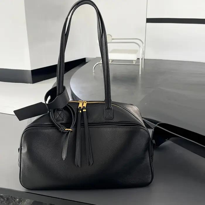 Sac d'oreiller en cuir véritable pour femmes, version haute, sac de bowling en cuir de vache à premi