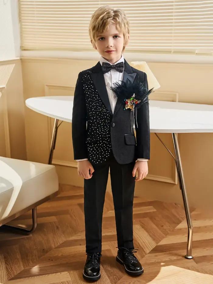 Txjojn – costumes 3 pièces en perles pour garçons, veste et pantalon avec nœud papillon, vêtements d