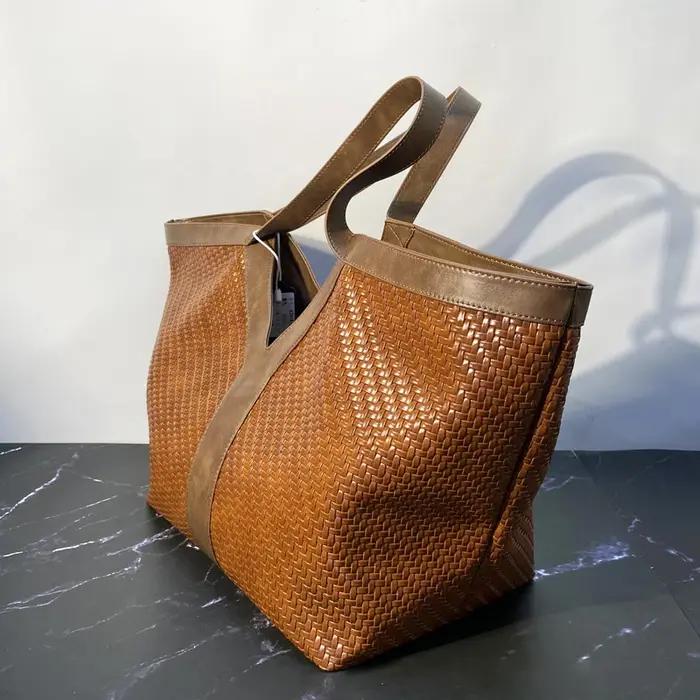 Sac à bandoulière tissé en forme de Y surdimensionné, style rétro européen et américain, grande capa