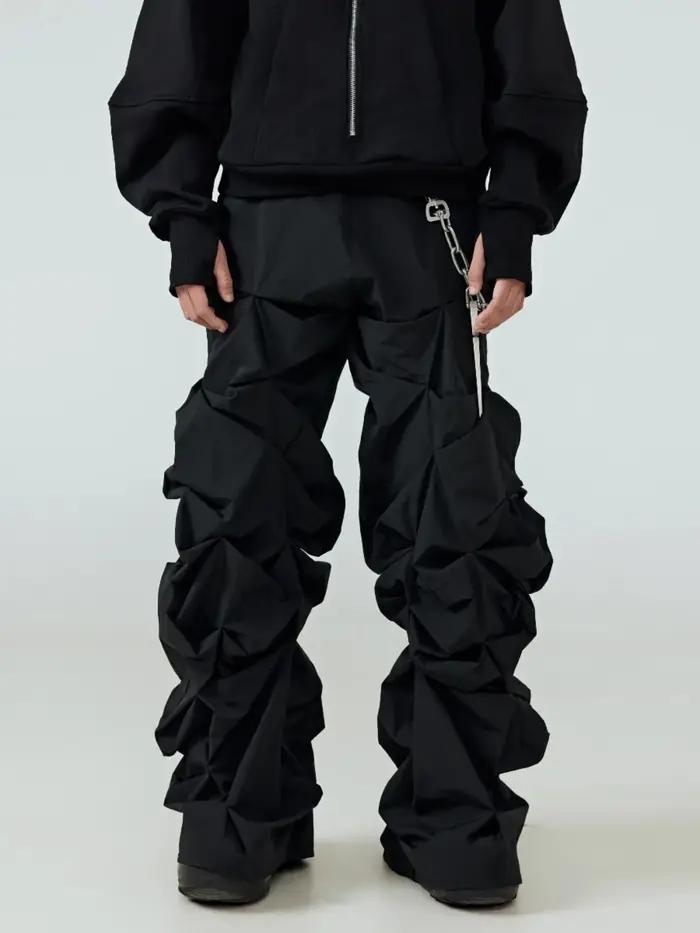 Mauroicardi printemps automne Cool Long noir empilé pantalon pour hommes taille élastique Streetwear