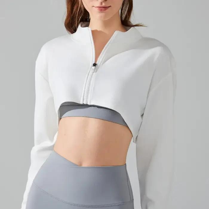 Veste sport femme manches longues - Haut court sexy yoga fitness respirant et doux