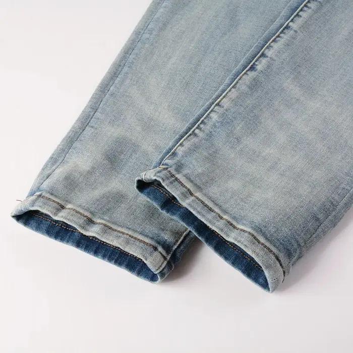 Jean classique en Denim extensible bleu clair pour hommes, Streetwear Vintage déchiré en coton, pant