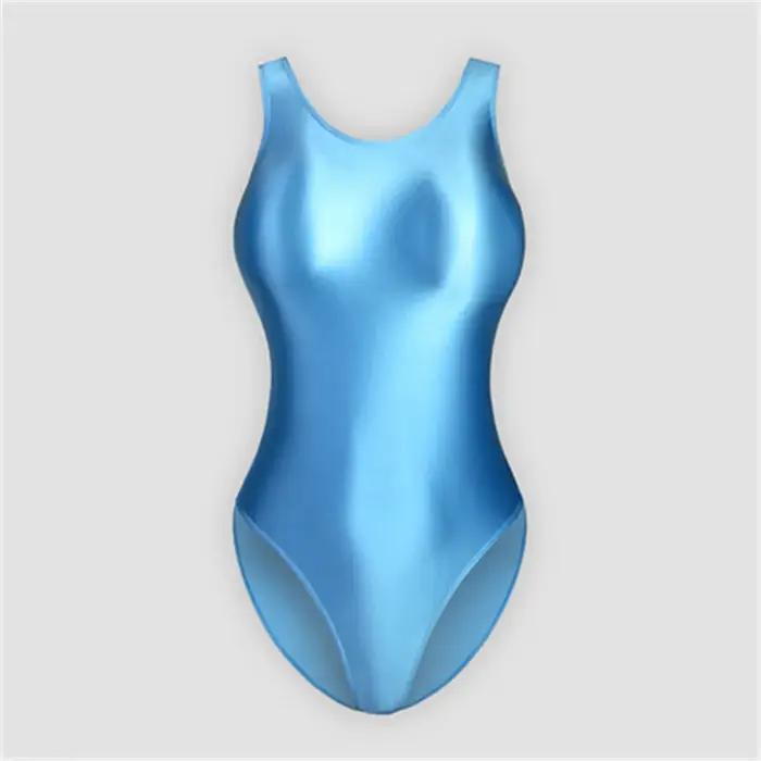 Combinaison de bain une pièce satin brillant - Maillot de bain femme coupe haute soyeux