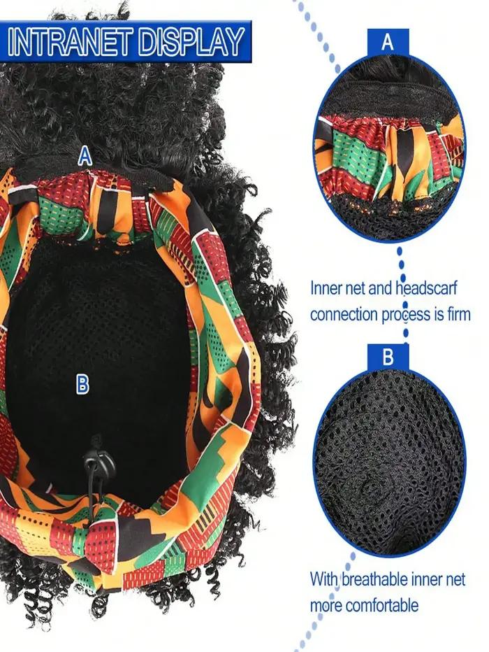 Perruque de cheveux bouclés pour femmes noires avec foulard et pompon, perruque enveloppée 2 en 1, p
