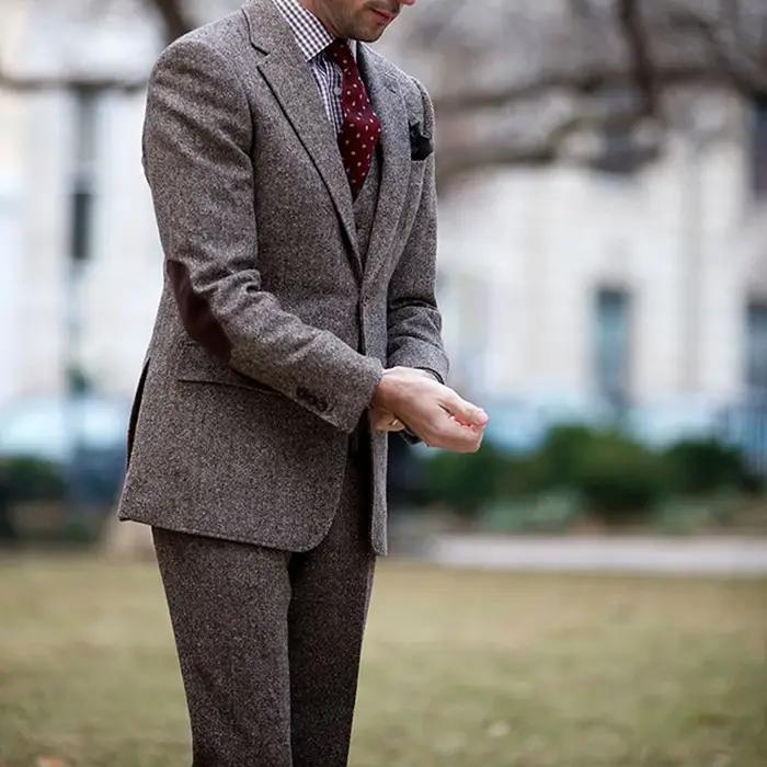 Costumes 3 pièces en laine Tweed pour hommes, pour l'hiver, smoking de marié, mode Costume de mariag