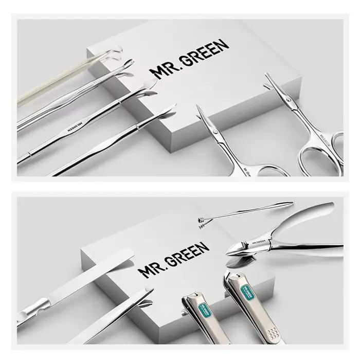 MR.GREEN-Kit de Manucure Professionnel en Acier Inoxydable, 12 en 1, Ensemble de Pédicure avec Étui