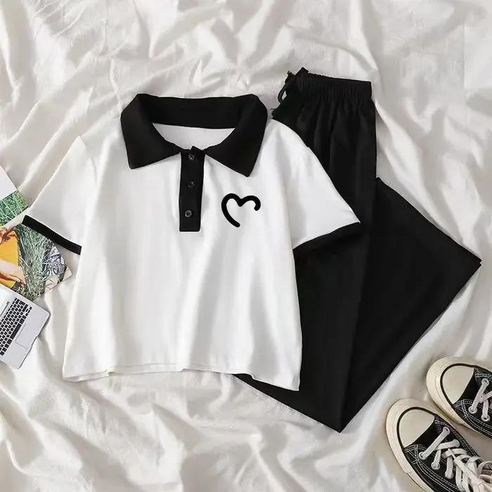 Ensembles de vêtements d'été pour adolescentes, nouveau haut tendance et pantalons à jambes larges,