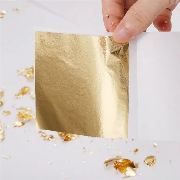 Aomily 9x9cm 100 feuilles pratiques K feuille d'or Pure brillante pour dorure lignes de meubles arti