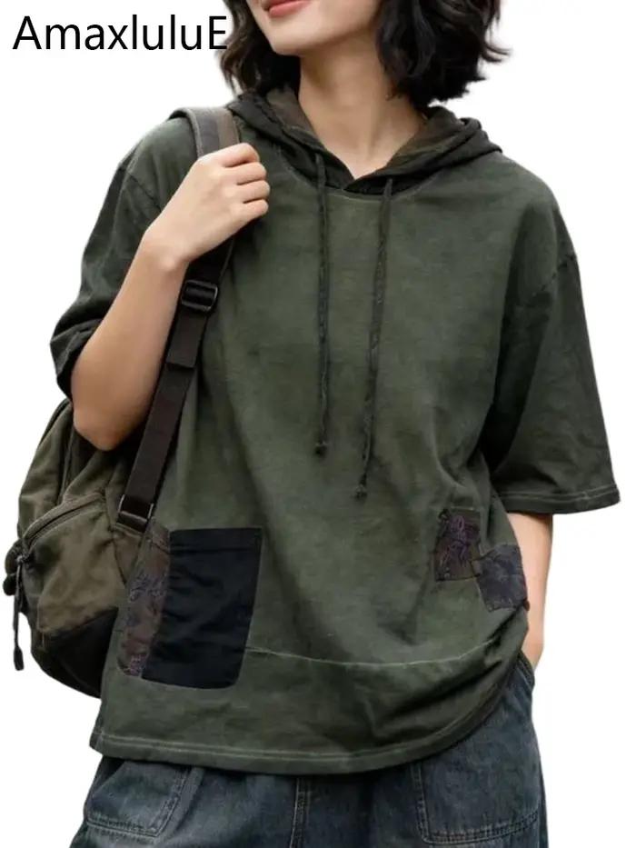 Amax LuluE 2026 – Nouveaux hauts amples à capuche style vintage coréen pour femmes – Vêtements décon