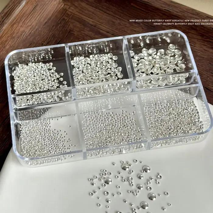 Micro perles de manucure rondes à dos plat, 3400 pièces, 0.8-3mm, taille mixte, Rivets demi-ronds, a
