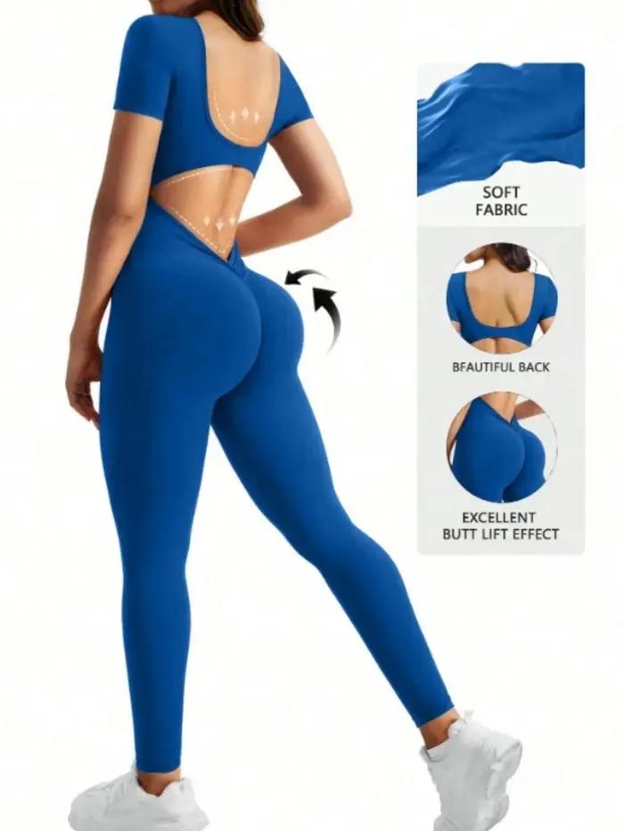 Body une pièce en spandex sans couture, col en U, manches courtes, avec levage des hanches, vêtement