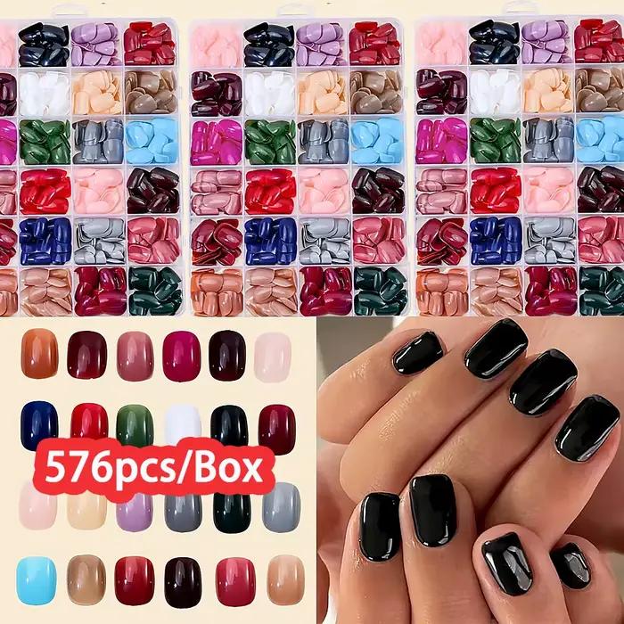 576 pièces/boîte faux ongles colorés noir rouge Design faux ongles ovale court carré presse sur faux