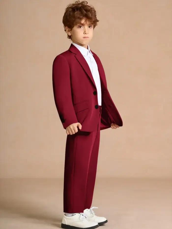 Ensemble de costume Chic de noël pour garçons, 2 pièces, tenue de fête, revers cranté, costumes ajus