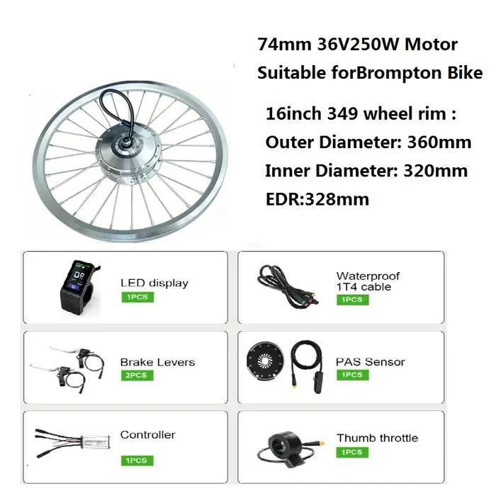 Kit de Conversion de Vélo Électrique Brompton Batterie 74mm Moteur 250W Roue de 16 Pouces Pour Cyclistes Urbains et Randonneurs